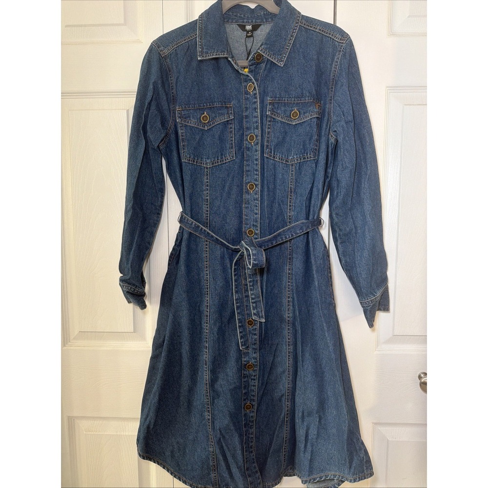 FRYE Denim Shirt Dress Women's MED Long Sleeve Button Cotton Western Cowboy